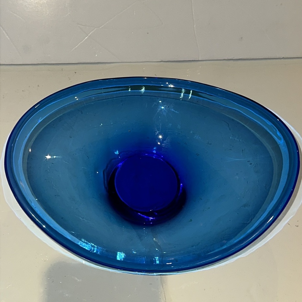 Vintage Viking Glass Cobalt Blue Oval Bowl or Swedish Arthur Percy 10”x 8” MCM - Picture 2 of 6